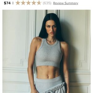 Alo Seamless ribbed  Heather Gray Racerback Crop sports tank bra